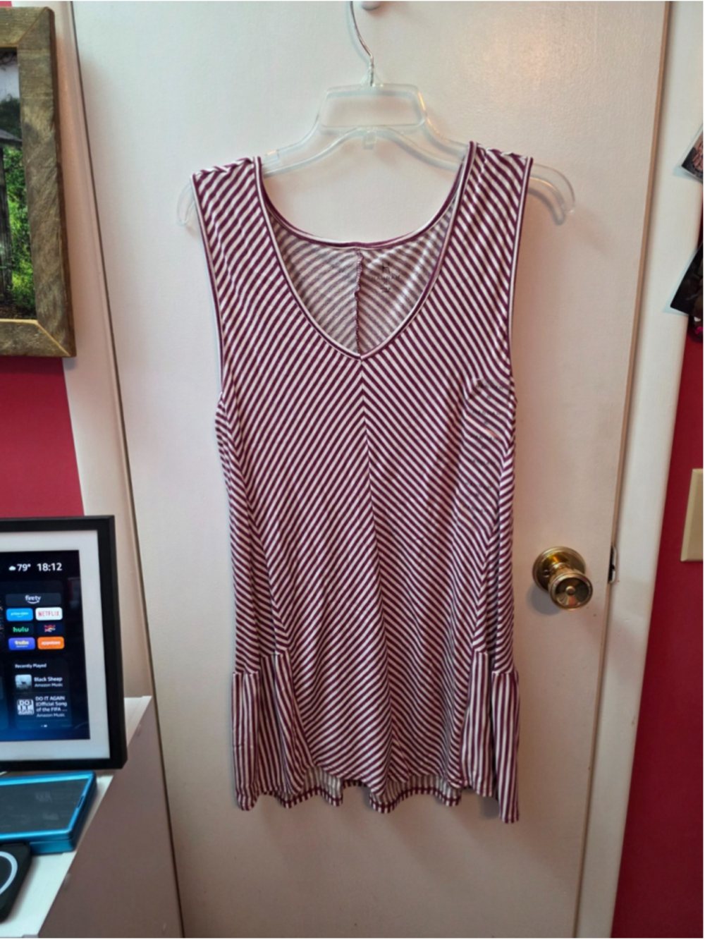 Hannah Women's Short Sleeve striped Tunic length Top Size XL